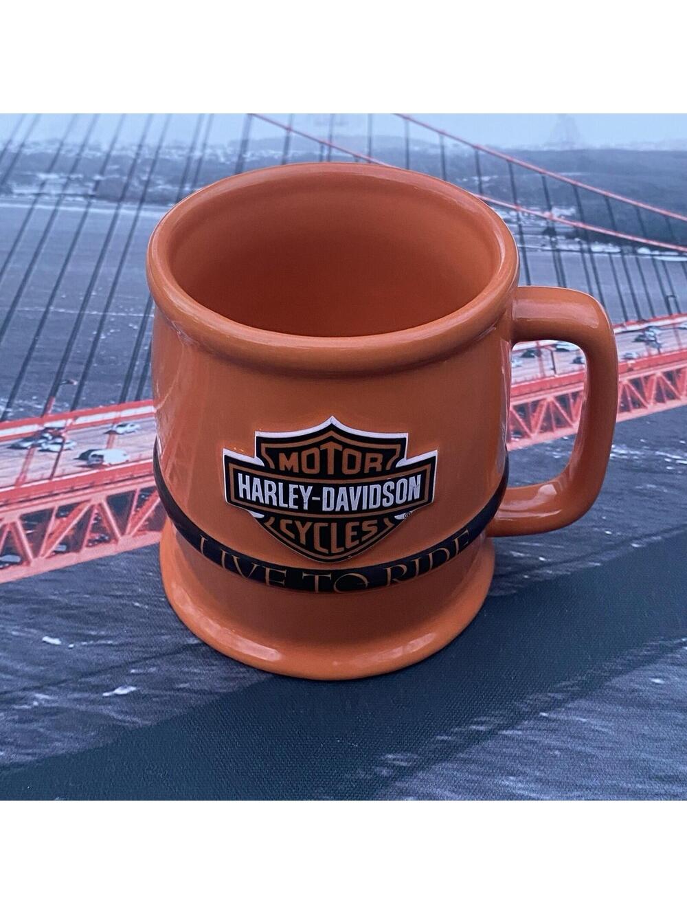 Harley Davidson Orange Coffee Tea Mug Official 3D Embossed "Live to Ride" 16 Oz